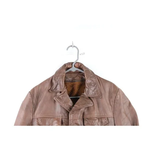 Vintage 50s Streetwear Mens 40R Distressed Belted Lined Leather Jacket Brown USA